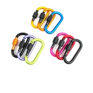 Multi-färg 7,8 cm D Form Aluminium Keychain Carabiner Hook med skruvlås