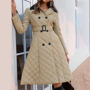 Giacche da donna Solido Tunica Giacca a maniche lunghe Cappotti 2022 Inverno Cintura doppiopetto Al ginocchio A-line Parka Capispalla casual femminile