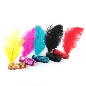 20pcs Women Head Band Beaded Sequin Flapper Feather Headband Headpiece Party Costume Headband Hair Accessories 956 D3