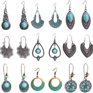 Bohemian Dangle Drop Earrings Charm for Women Vintage Turquoise Tassel Earrings Ethnic Retro Pendant Ear Hook Beach Party Jewelry Gift