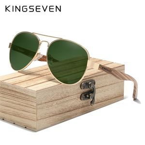 Kingseven Wysokiej jakości naturalny Zebra Wood Templealloy Frame Mężczyźni SUNGLASSE UV400 SUN GLASSES HD Polaryzowane obiektyw 220531