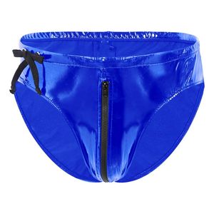 Underpants Mens Patent Leather Underwear Drawstring Low Waist Zipper Briefs Wet Look Night Party Clubwear Pole Dance Rave OutfitUnderpants
