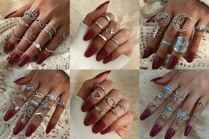 Cluster Rings Styles 2022 Trend Bohemia Midi Phalanx Women's Ring Crystal Opal Elk With Black Stone Knuckles Aesthetic JewelryCluster