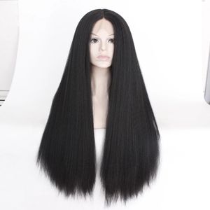 Parte de renda grátis Yaki reta Perucas dianteiras com cabelos de bebê Hight Hight Synthetic Natural Hairle para mulheres