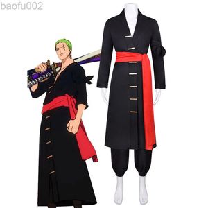 ワンピースRORONOA ZORO COSPLAY COME PIRATE HUNTER WANO LAND ZORO JUUROU ANIME DISE MAN BLACK FULL OUTFIT L220802