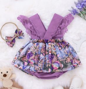 Детские хлопковые композиты фиолетовая юбка для печати кролика лук Tiara 2 Piece Set Coot Romp