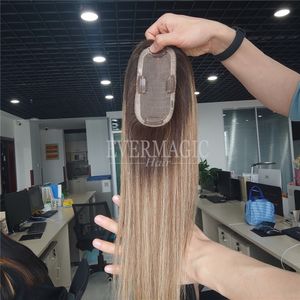 Neue kommende Lager Balayage Ombre Brown Human Hair Stücke Mini kleine Mono Base Topper für Haarausfall dünner werdende Frauen