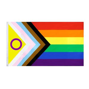 Johnin New Style LGBT Flag مصنع مباشر 90x150cm 3x5ft علم فخر التقدم بالجملة Intersex