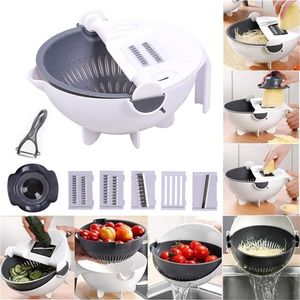 Multi -Função Choque vegetal Potato Shredder Slicer Cenout Rcavrater Cozinha Cutter de vegetais com cesta de drenagem 210319