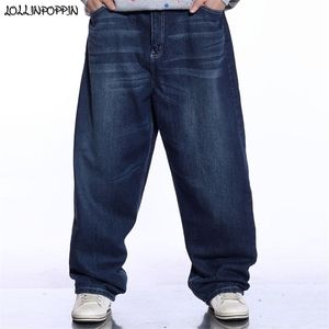 Mężczyźni szerokie nogi niebieskie dżinsy Hip Hop Streetwear plus rozmiar Bluled workowane dżinsy deskorolki dżinsowe spodnie 201123