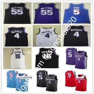 Vintage Basketbol Jason Williams Formaları 55 Chris Webber 4 De Aaron Fox 5 Marvin Bagley III 35 Baskı Kazanılan Şehir Black Purple Formaları