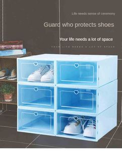 Thicken Plastic Shoe Boxes Clear Dustproof Storage Box Transparent Flip Candy Color Stackable Shoes Organizer Boxes