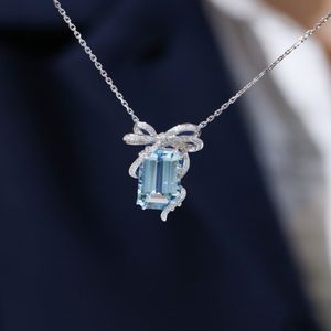Ожерелье аквамариновое подвесное легкое освещение роскошная ниша дизайн голубой лук узел -хрустальные ювелирные украшения
