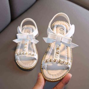 Little Girls Sandals för barn sommar romerska rosa skor Rhinestone Party Shoe Flats Non-Slip Casual Baby Girl Shoes G220523