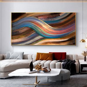 Modern abstrato abstrato de arco -íris pintando pôsteres e impressões de pintura a óleo decorativa impressão arte para a sala de estar decoração de casa