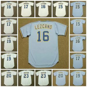 Milwaukee Vintage Baseball Jersey 15 Сесил Купер 1982 Даррелл Портер 1975 г. 16 Шесть до Лезкано 17 Джим Гантнер 1977 19 Робин Юнг 20 Горман Томас 23 Грег Вон 1993