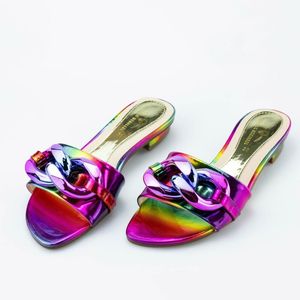 Tofflor Pink Fashion Shoes 2022 2022-4 Lady Mules Sandals Square Toe Sexig Comfy Shoe Comfort Kvinnor Slides
