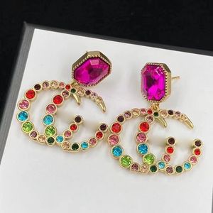 Luxusbriefe Designer -Marke Ohrringe Retro Vintage Kupfer Buntes Kristallsteinohrringe Schmuck für Frauen Party mit Geschenkbox Packung