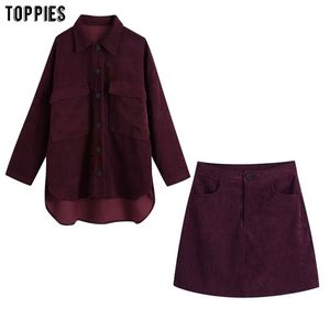 Shirts and Skirts Women Two Piece Set Oversize Boyfriend High Waist Mini 210421