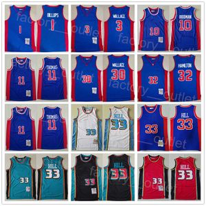 Custom Men Vintage Basketball Mitchell Ness Grant Hill Jersey 33 Isiah Thomas 11 Dennis Rodman 10 Chauncey Billups 1 Ben Wallace 30 Richard Hamilton 32 Retro Big Team