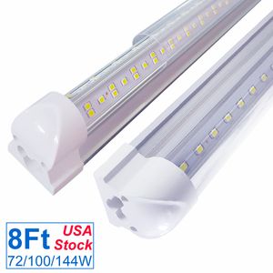 Lampada fluorescente T8 integrata 4Ft 5Ft 6Ft 8Ft 8 piedi LED a forma di tubo a forma di V Lampade 144W 4 file AC85-277V Luci per negozi bianco freddo ultra luminose OEMLED