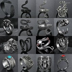 Cluster Rings For Men Women Punk Goth Snake Dragon Silver Plated Ring Exaggerated Adjustable Chic Party Gift Jewelry Mujer Bijoux Edwi22
