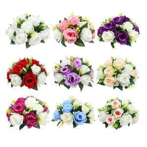 Flores decorativas grinaldas de 26 cm Artificial Rose Ball Arrangement Bouquet Road Decoração de lead Decoration Pias de imulação Flor para Casamento