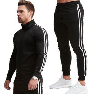 Men's Tracksuits Autumn And Winter Sports Stand Collar Coat Fitness Sleeve Pull Strip Slim-Fitting Sweater Two-Piece Set