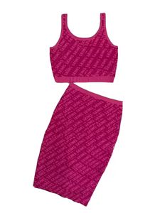 Frauen Zweiteiliges Kleid Stricken Casual Kleider Geprägte 3D Relief Brief Hohe Qualiy Damen GestrickteTank Top Rock 4 Farben216u