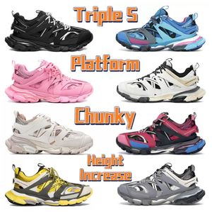 Triple S Chunky Shoes Height Increase Platform Casual Shoe Men Sneaker Ice Blue Grey Beige Metallic Trainer Lime Fluo Green Women Dad Chaussures With Original box