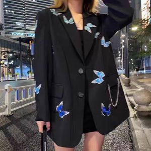 T2003 Kadın Takımları Blazers Tide Marka Yüksek kaliteli retro moda tasarımcısı Kelebek nakış serisi takım elbise ceket ince artı boyutu