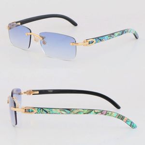 Neue Original Seashell Inside Sonnenbrille aus schwarzem Büffelhorn für Damen 3524012, modischer Stil, Metall, randlos, vertikale Streifen, männliche und weibliche Sonnenbrille, Größe 54–18–140 mm