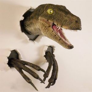 Harztiere 3D-Halterung Büste Skulptur Platzender hängender Dinosaurierkopf mit Krallen Home Room Wandkunst Dekoration 220712