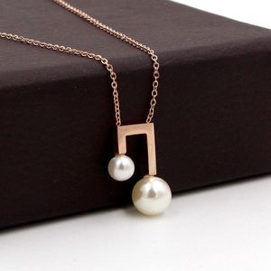 Pendant Necklaces RUO 2022 Rose Gold Color Pearl Musical Necklace Fashion Titanium Steel Woman Jewelry Prevent Fade & AllergicPendant
