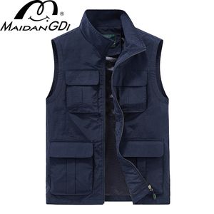 Maidangdi Men's Waistcoat Jackets Color Stand Collar Climbing vandringsarbete ärmlös med många fickoppar Multi-Tool Vest 220507