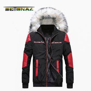 leather patchwork warm Mens winter jacket men parka for male coat parkas with fur hoodies clothing man youth clothes mens 201119