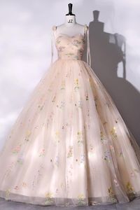 Sıradan Elbiseler Şampanya Çiçek Vine Nakış Yıldızları Rüya Peri Uzun Elbise Stüdyosu Sahne Koro Viktorya Dresscasual