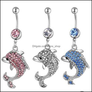Navel Bell Button Rings Body Jewelry D0042 Colors Nice Style Belly Piercing Dangle Accessories Fashion Charm Dolphin Drop Deli