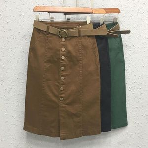 Skirts 2022 Korean Style Womens Khaki Beige Black Button High Waisted Pencil Denim Skirt , Women Woman Placket Skinny Jean