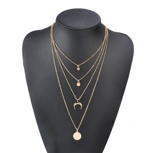Wholesale geometric necklaces resale online - Classic Gold Round Shaped Pendant Necklace For Women Girls Multilayer Geometric Hollow Heart Necklace Jewelry Party Gifts