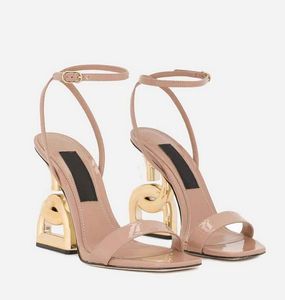 Famous Summer Keira Sandals Shoes Women Polished Calfskin Baroquel Heels Gold-plated Carbon Nude Black Red Lady Party Wedding Bridal