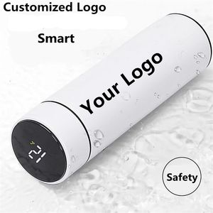 Vacuum Water Bottle Smart Display Temperature 500ml Segurança 304 Aço inoxidável café ThermoS Men Business Presente personalizado 220704