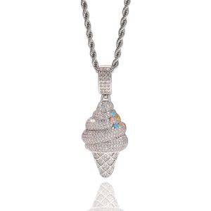 Hip Hop AAA Cubic Zirconia Bling isade ut silverfärg Glasshängen Halsband för män Kvinnor Fashion Jewelry Drop Shipping 201014