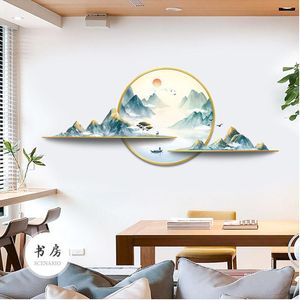 Adesivos de parede estilo estilo chinês pintura decorativa papel de parede sala de estar de fundo a paisagem da montanha decalques