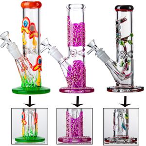 Multi Styles Hookahs 3D Mushroom Owl Glow i den mörka percolator glas Bong 18mm kvinnliga led raka perc dab riggar med diffus dowstem bowl