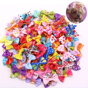 Puppy Yorkie Dogs Hair Bows with Rubber Band Pet Grooming Products Mix Colors Varies Patterns Pets Ornaments Dog Accessories