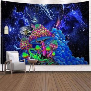 Castelo da floresta de cogumelos espaciais Tapestry Trippy Trippy Colorful Dragon Wall Hanging Tapeçaria para Home Deco Tapeçaria Mandala T200601