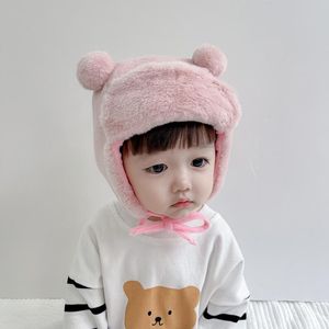 Berretti Invernali Ragazzo Gril Cappelli bomber per bambini Cartoon Bear Cofani Berretto di protezione per le orecchie Ispessito antivento Cappello caldo per bambini Berretti in tinta unita 1-3YBeret