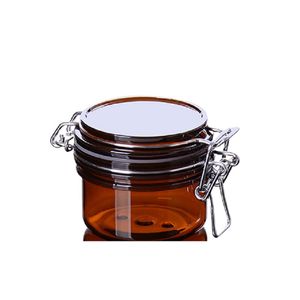 Transparent Brown Thick PET Plastic Sealing Cans Refillable Bottle Empty Round Bath Salt Facial Cream Pots Lock Lid Cosmetic Packaging Comtainer 120ml