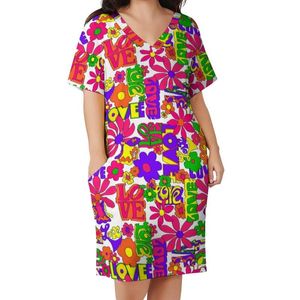 Sukienki plus size Vintage Peace 60s Sukienka V SCEK Kwiatowa druk ulica Zuży